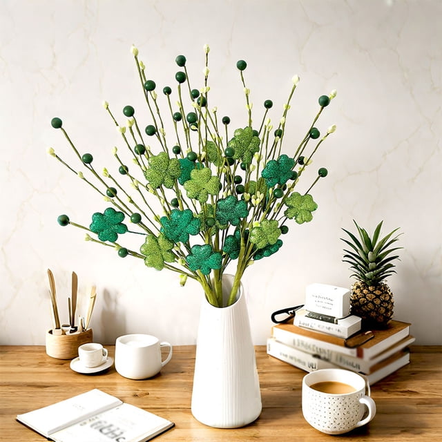 Xihbxyly Ramas Artificiales de San Patricio, Diseño de Trébol de Cuatro Hojas, Arreglo Floral Primaveral, Decoración Festiva para El Hogar, Un Toque de Suerte para Fiestas, Juego de 3, Tamaño de 40 C