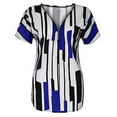 thumbnail image 2 of T-shirt Femme Col en V Rayé Manches Courtes Fermeture Éclair Blouse Coupe Ajustée, Bleu, G, 2 of 5