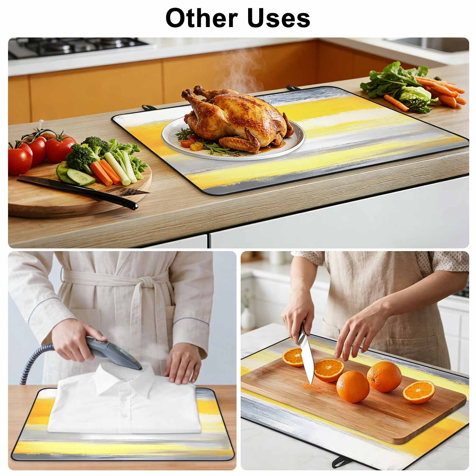 Yellow Grey Stove Top Cover for Electric Stove, Heat-proof & Non Slip Glass Top Stove Cover Protector, Modern Oil Painting Abstract Art Kitchen Flat Cooktop Rubber Mat 24x21 Inches