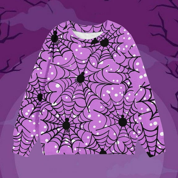 MKOSPLRT Halloween Sweatshirts for Kids Girls 1-12Y Cute Spider Web Graphic Pullover Tops Long Sleeve Crew Neck Fall Sweatshirts