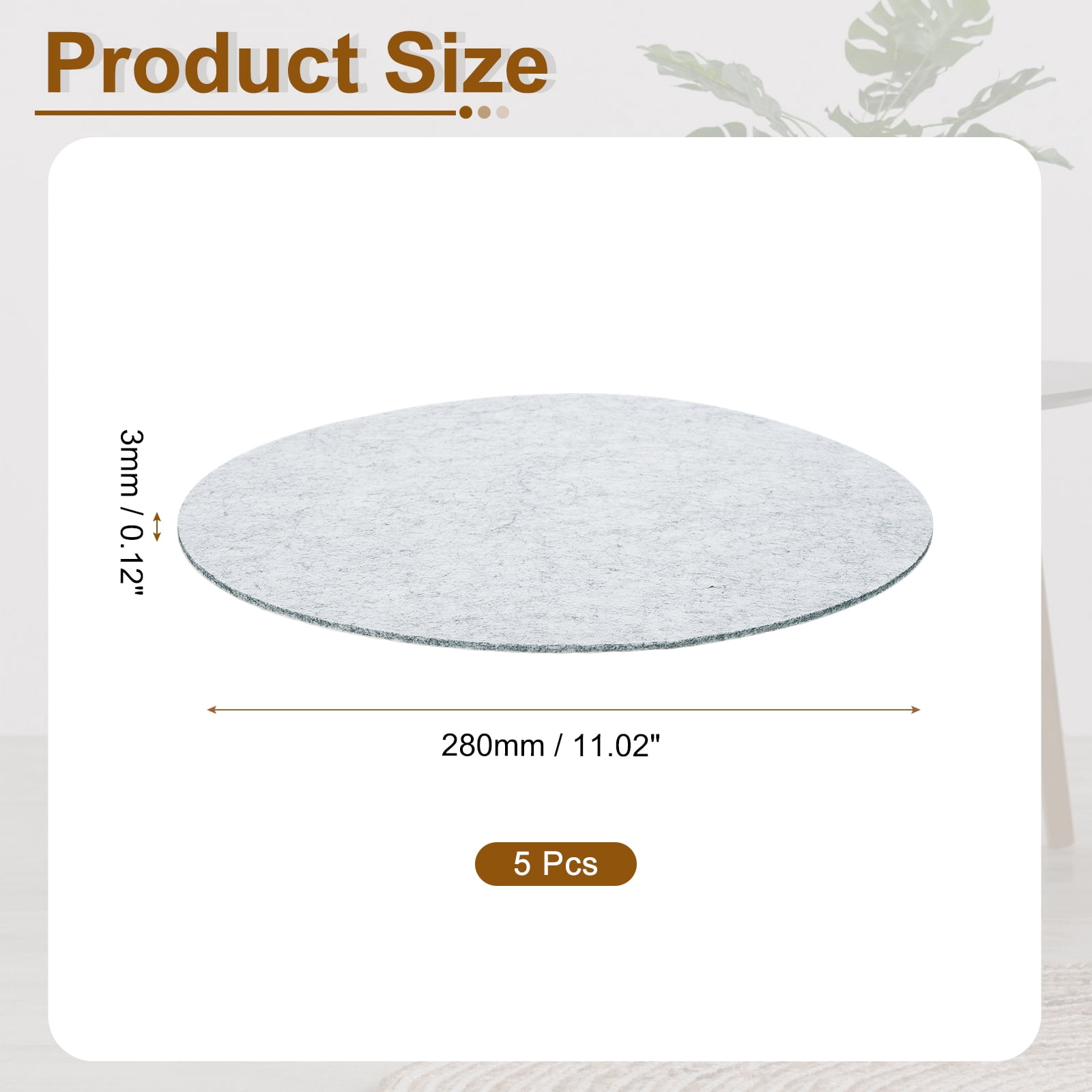 Round Felt Furniture Pads, 5Pack 11" Dia x 0.12" Thick Adhesive Backed Felt Non-slip Anti-scratch Felt Pads Chair Leg Protectors for Protecting Hardwood Floor, Gray