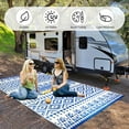 thumbnail image 6 of Outdoor Rug Mat for Patio,  6x9ft Waterproof Reversible Plastic Straw Rugs,  Camping Carpet Area Mats for RV, Porch, Deck, Backyard,  Balcony, Camper, Picnic, Beach, Trailer, Blue & White, 6 of 7