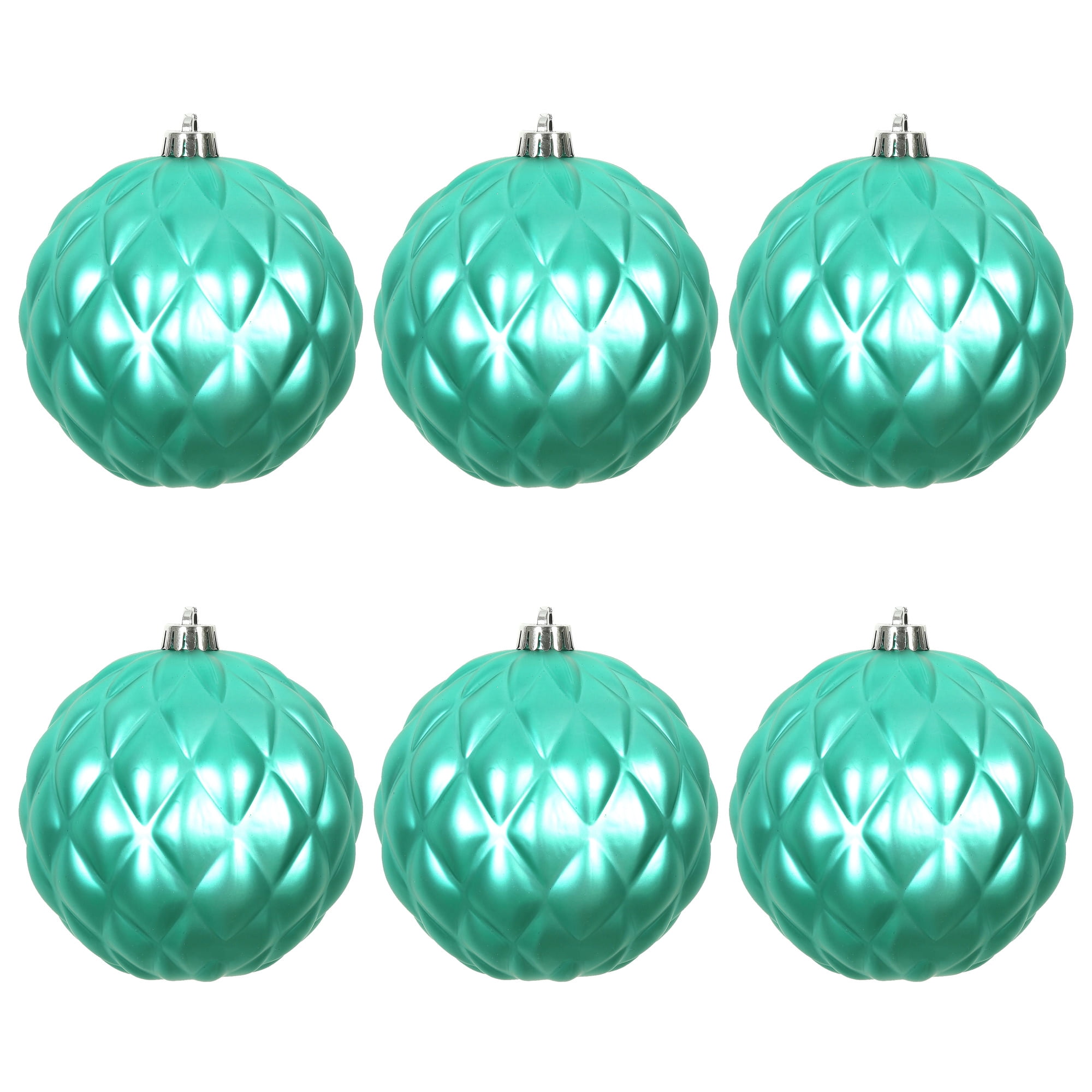 Vickerman 4" Seafoam Matte Round Pine Cone Ornament, with drilled and wired caps. Comes 6 per Bag.