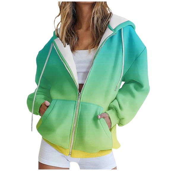 Viikei Zip Up Hoodies for Women Sweatshirt for Women Women's Casual Printed Zippered Long Sleeved Hooded Sweatshirt Jacket Top