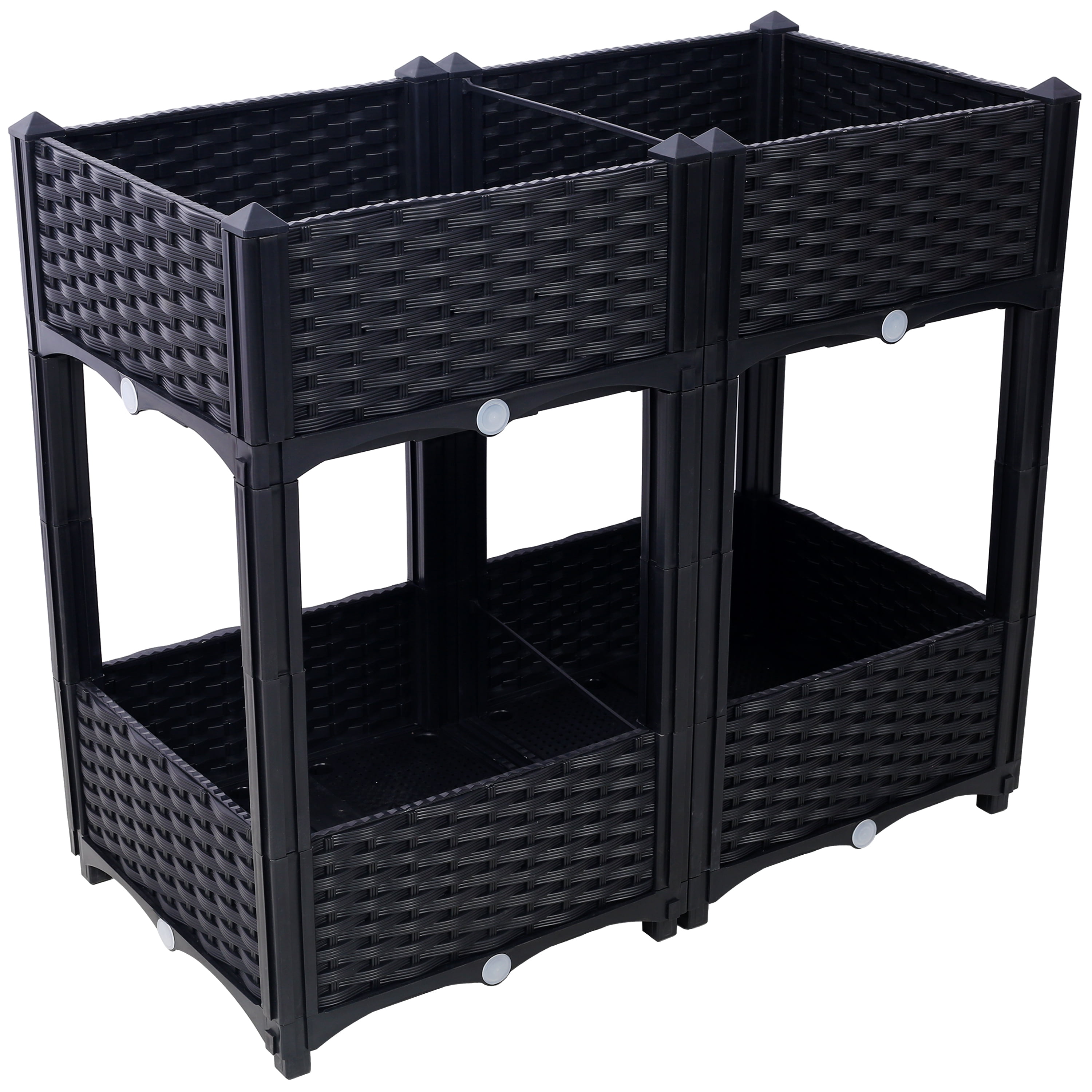 AsterOutdoor Planter Raised Beds Elevated Garden Box with Drainage System, Plastic Rattan-Style Outdoor Standing Planter