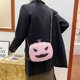 thumbnail image 3 of Bolso de mano novedoso de piel sintética con forma de calabaza para mujer, bandolera de Halloween, bolso de mensajero con colgante de murciélago y diablo, color caqui, 3 of 5