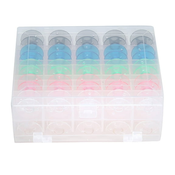 Bobbin Box, 50PCS Double Deck Plastic Boxed Color Transparent Plastic Bobbins Sewing Machine Spool Tool Sewing Accessories