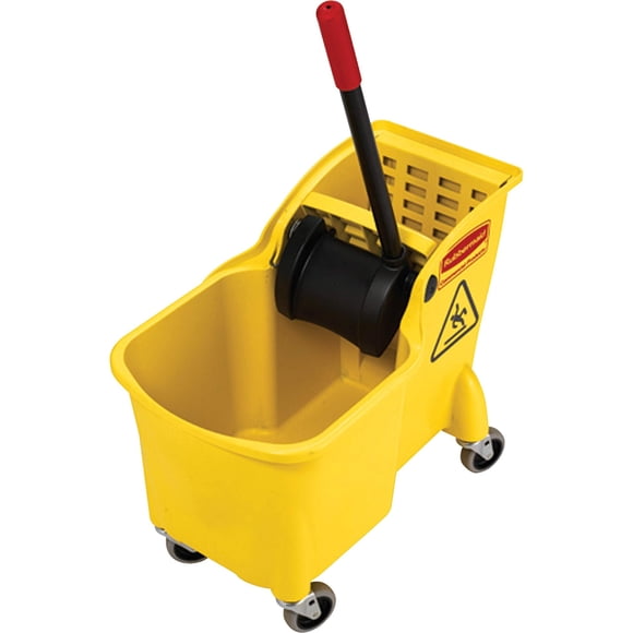 Cubo y escurridor Rubbermaid, 31 L, tándem sobre ruedas, color amarillo