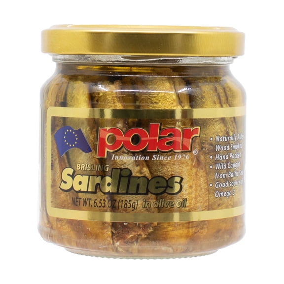 Smoked Brisling Sardines in Olive Oil in Jar, 6.5oz (Pack of 6)