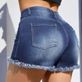 thumbnail image 5 of Hienoo Women's Ripped Fringe Denim Shorts Fashion Mid Rise Pocket Shorts, Sizes S-XXL, 5 of 7