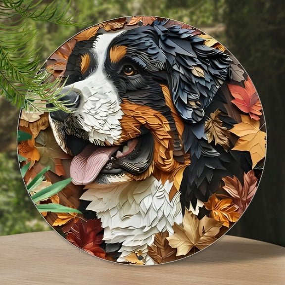 [UV Resistant Metal Wall Decor] Bernese Mountain Dog Aluminum Art Sign - 1pc 8" Round Waterproof UV Resistant Metal Wall Decor with Pre-Drilled Holes