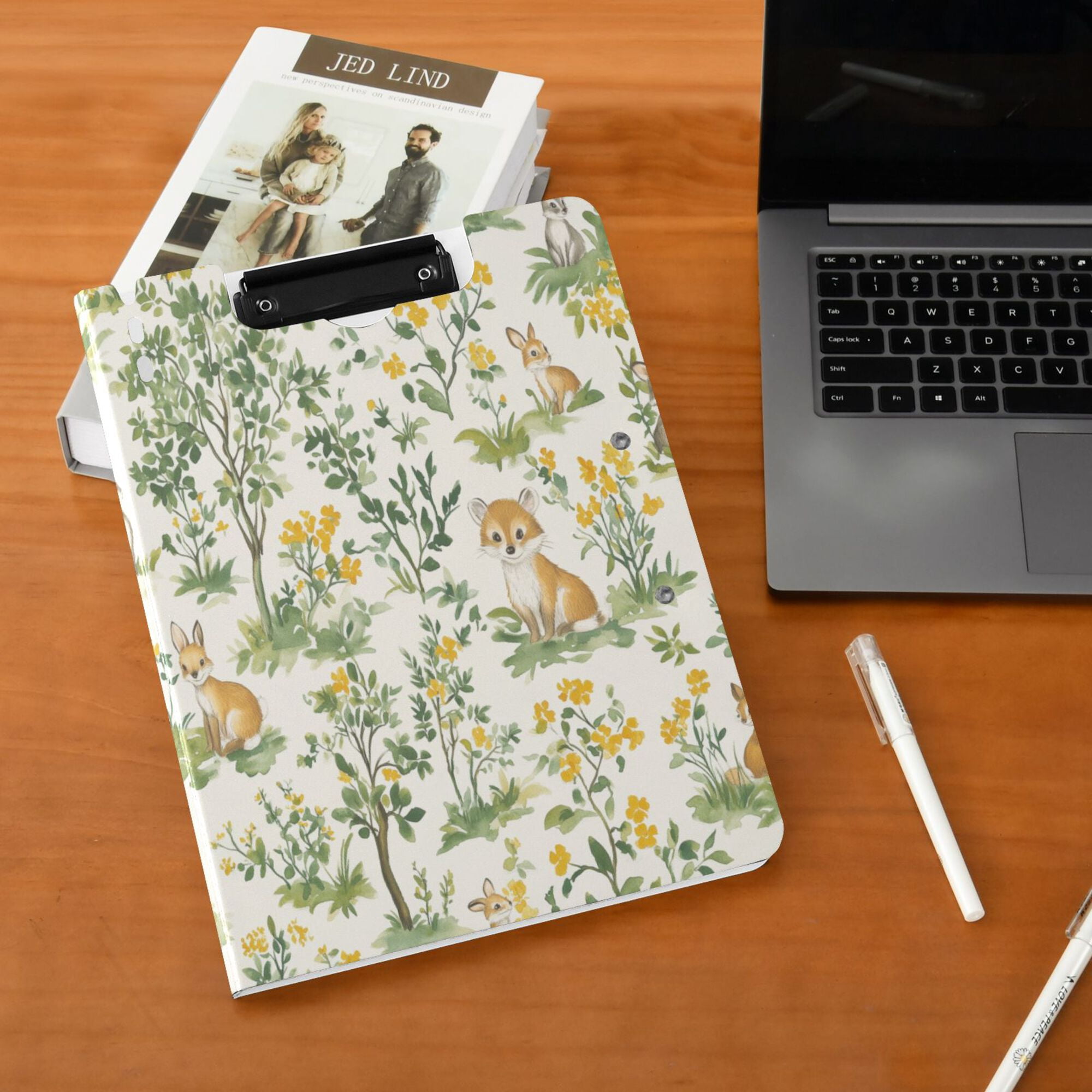FORMRS A4 Clipboard Folder with Pen Holder Horizontal Foldable School Office Binder, Watercolor Animals Pattern