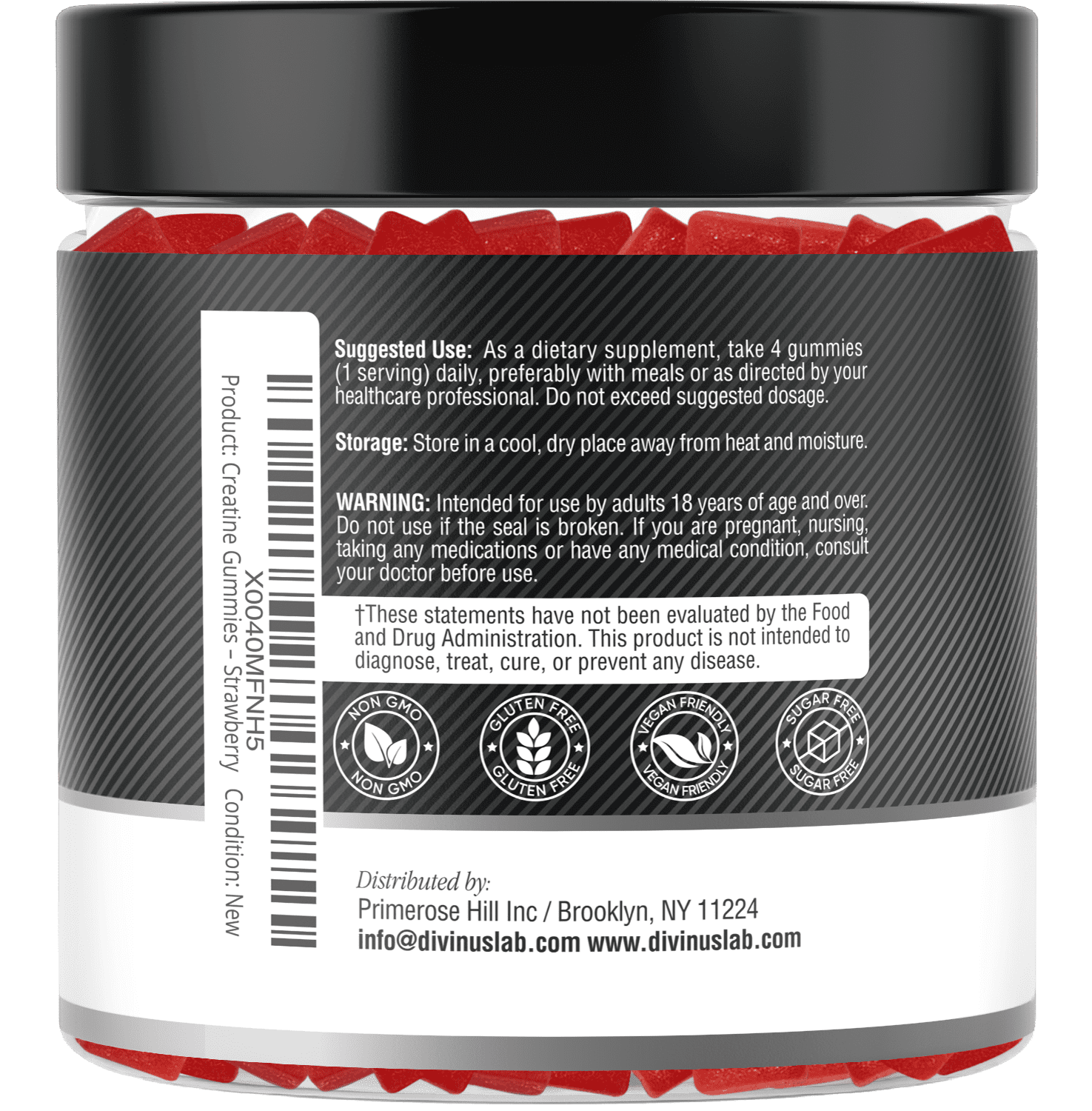Creatine Monohydrate Gummies – 5g per Serving, 120 Count, Strawberry Flavor
