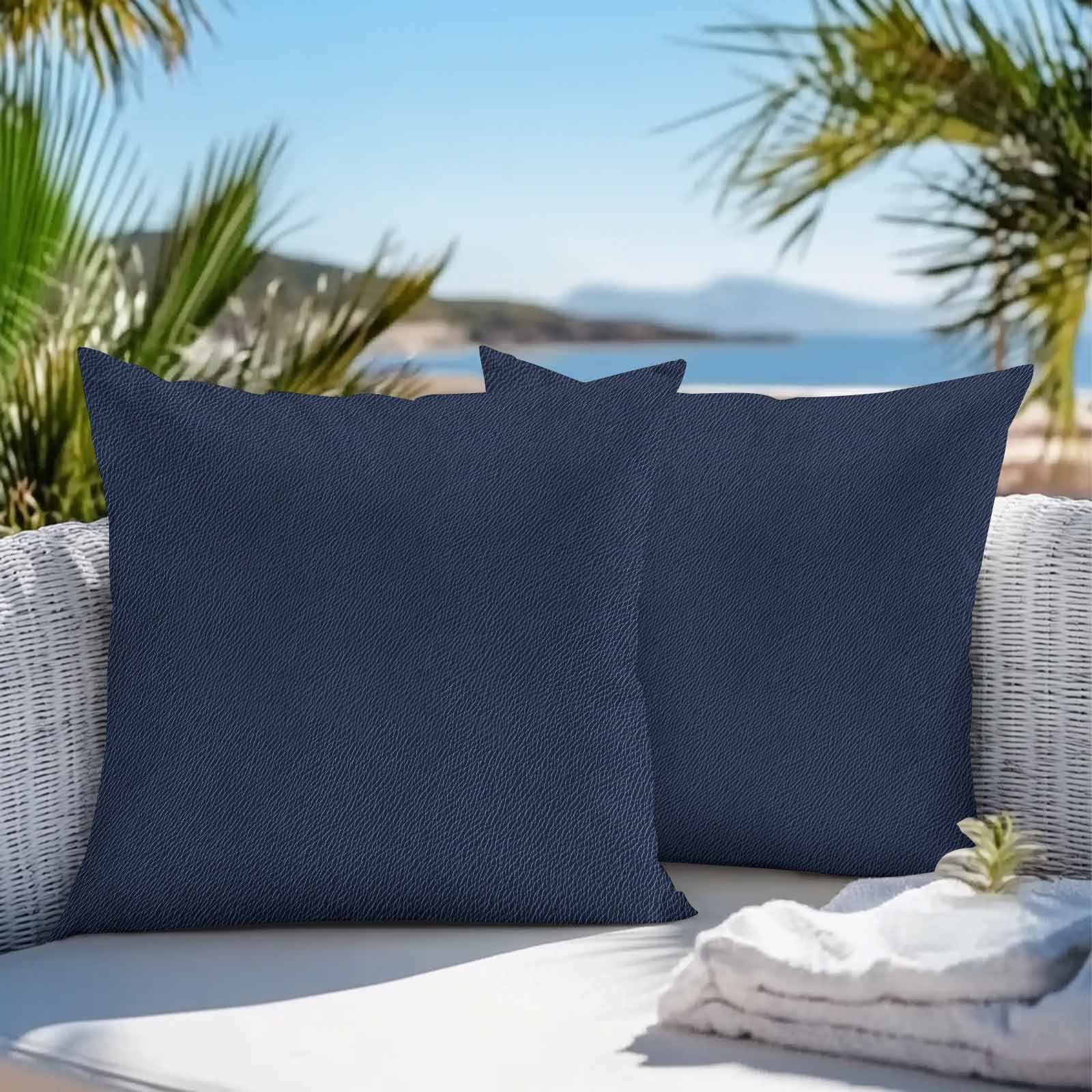Boanket Outdoor Pillow Covers 24 x 24 Inches, Solid Dark Blue Waterproof Throw Pillow Cover Set of 2, Minimalism Abstract Denim Texture Decorative Square Cushion Covers for Patio/Tent/Couch/Garden