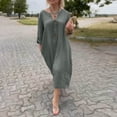 thumbnail image 1 of Ovzne Robes d'Été pour Femmes Robe pour Femme Mode Femmes Décontracté Uni Manches Longues Bouton Poche Robe à Col en V Grande Taille Robe Maxi Manches Longues Liquidation, 1 of 6