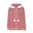 thumbnail image 5 of Lovskoo Winter Coats for Women Fuzzy Fleece Jacket Hooded Color Block Patchwork Cardigan Coat Outerwear with Pocket Pink, 5 of 9