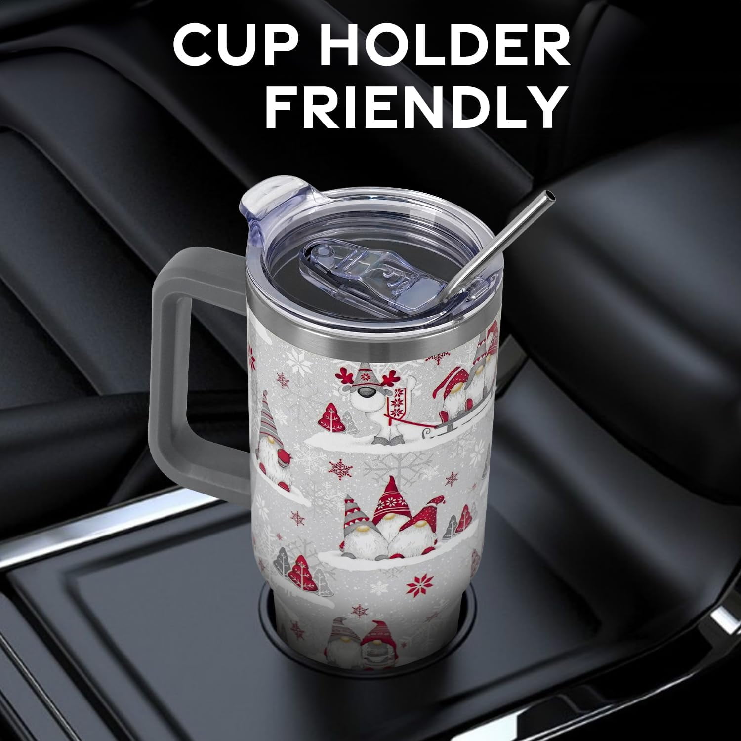 Christmas Gifts 40 oz Tumbler with Handle and Straw Lid,Cute Gifts for Women Winter Gnome Vacuum Insulated Leak Proof Tumbler,Holiday Accessories Stainless Steel Coffee Cup Mug (Red)