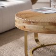 thumbnail image 5 of Modern Round Coffee Table, Wooden Carving Pattern Coffee Table with Metal Legs, End Table for Living Room, Reception Moom, Office, Natural+Gold, 5 of 9