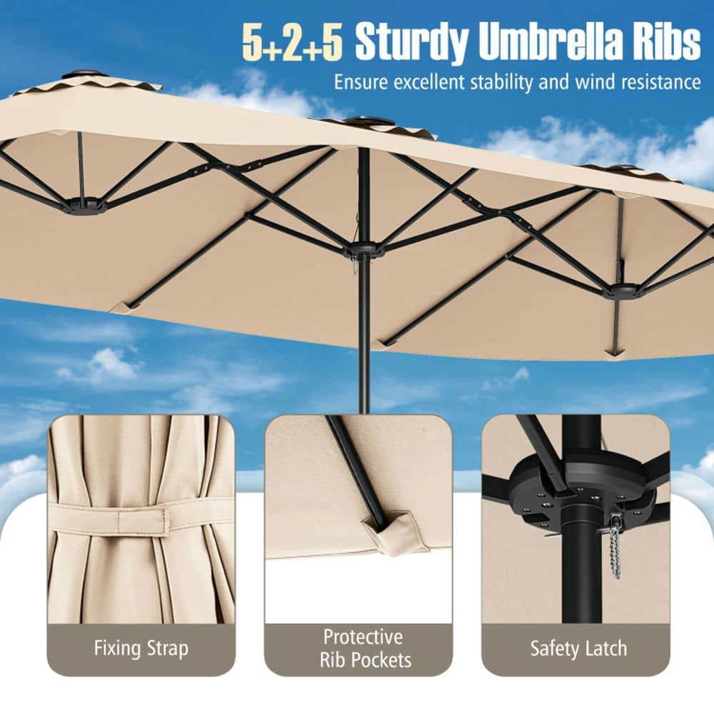 Demifill 15.5 FT Extra-Large Patio Umbrella, Outdoor Shade with LED Solar Lights and Crank Handle for Outdoor, Beige