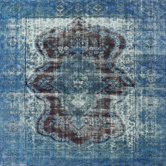 Ahgly Company Indoor Square Mid-Century Modern Koi Blue Persian Area Rugs, 3' Square