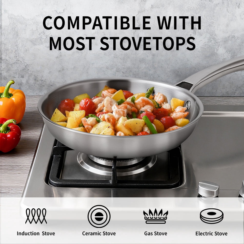 Ktaxon 10-Piece Stainless Steel Cookware Set, 3 Ply Pots and Pans Kitchen Set, Oven Dishwasher Safe, Compatible for Most Cooktops
