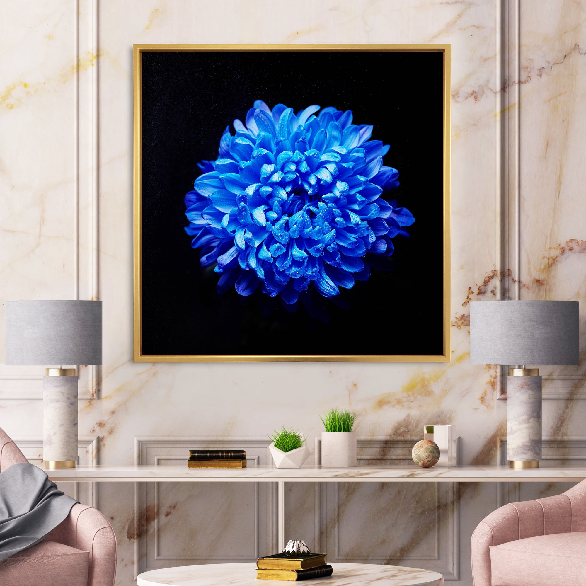 Designart 'Dew Drops on Blue Aster ' Traditional Framed Canvas Wall Art Print