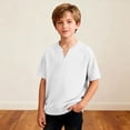 thumbnail image 5 of SGFCWSX Boys T Shirt Waffle Knit Raglan Sleeve Notch Neck Solid Soft Stretchy Comfortable Kids Everyday Casual Tee Shirts White Size 7, 5 of 8