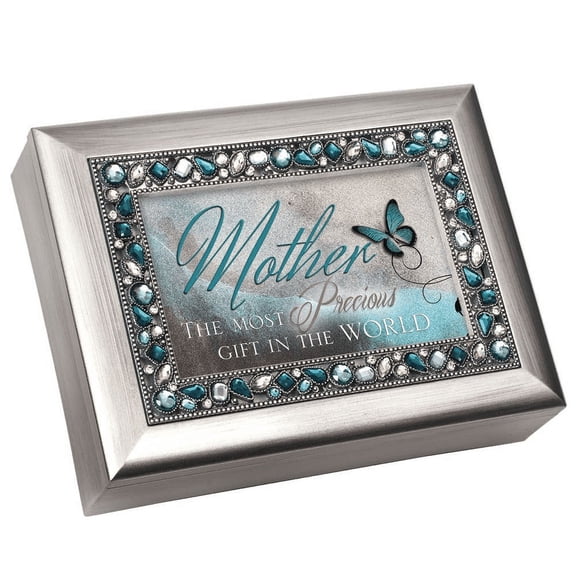 Cottage Garden Mother Precious Aqua Jewel Music Box Plays Wind Beneath My Wings