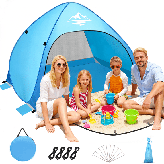 Pop Up Beach Shelter for 3-4 People, Beach Shelter UPF 50  , Automatic Portable Beach Tent  for Family, Camping, Garden, Beach