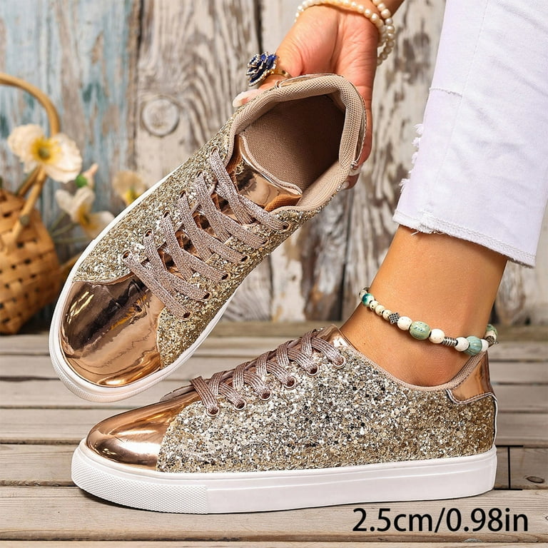 Miluxas Glitter Sneakers Sparkly Low Top Sequins Sneakers Lace Up