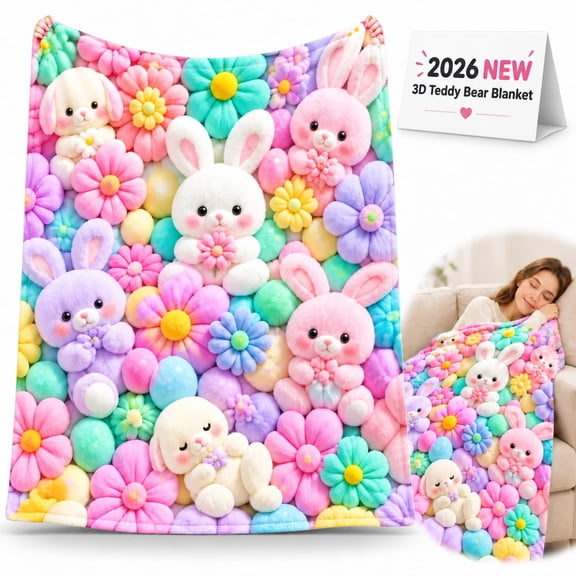 OYPGUE 3D Teddy Bear Blanket, Plush Floral Flannel Cozy Throw