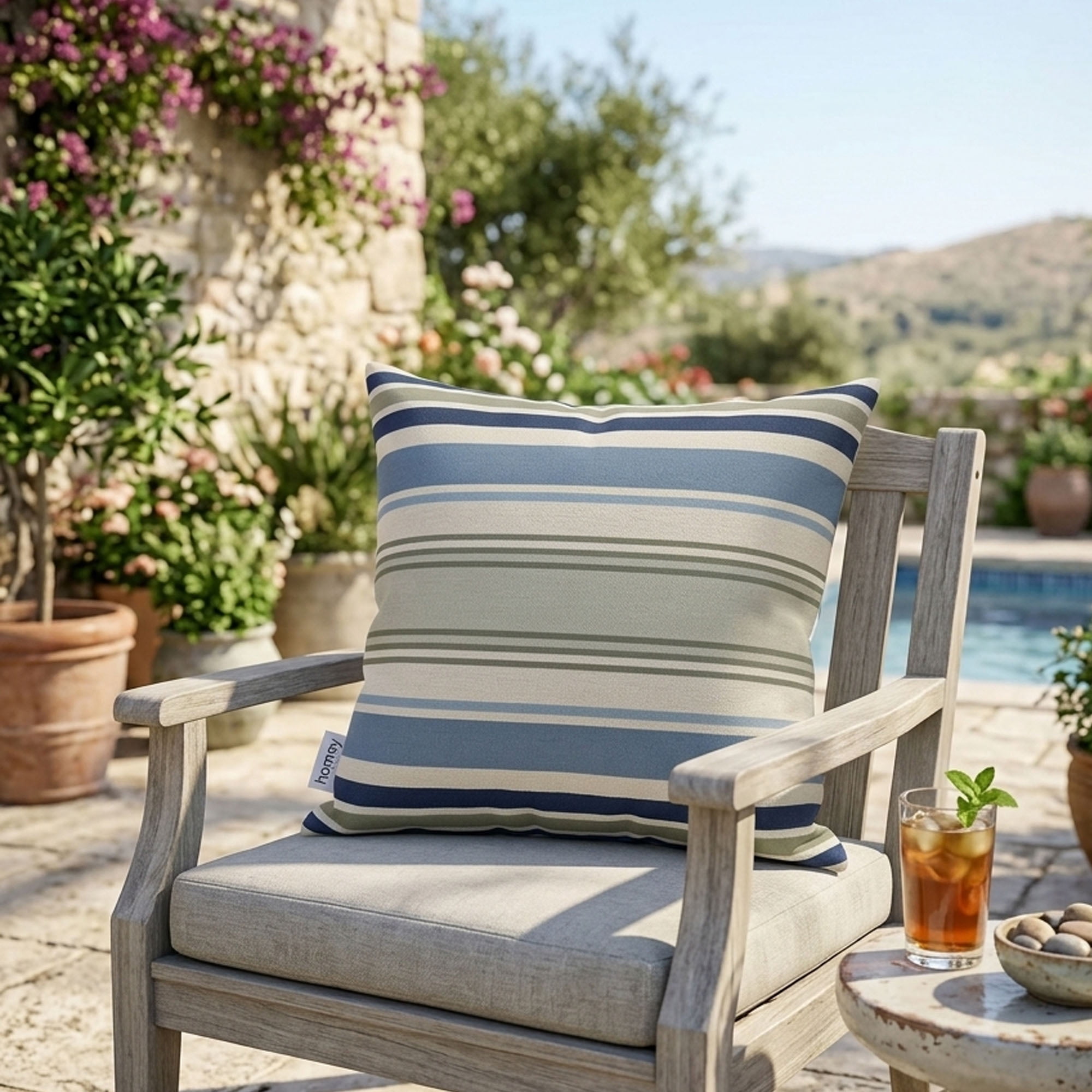 Set of 2 Multi-Color Outdoor Throw Pillows, Weatherproof Polyester Material, 18x18x4 Inch