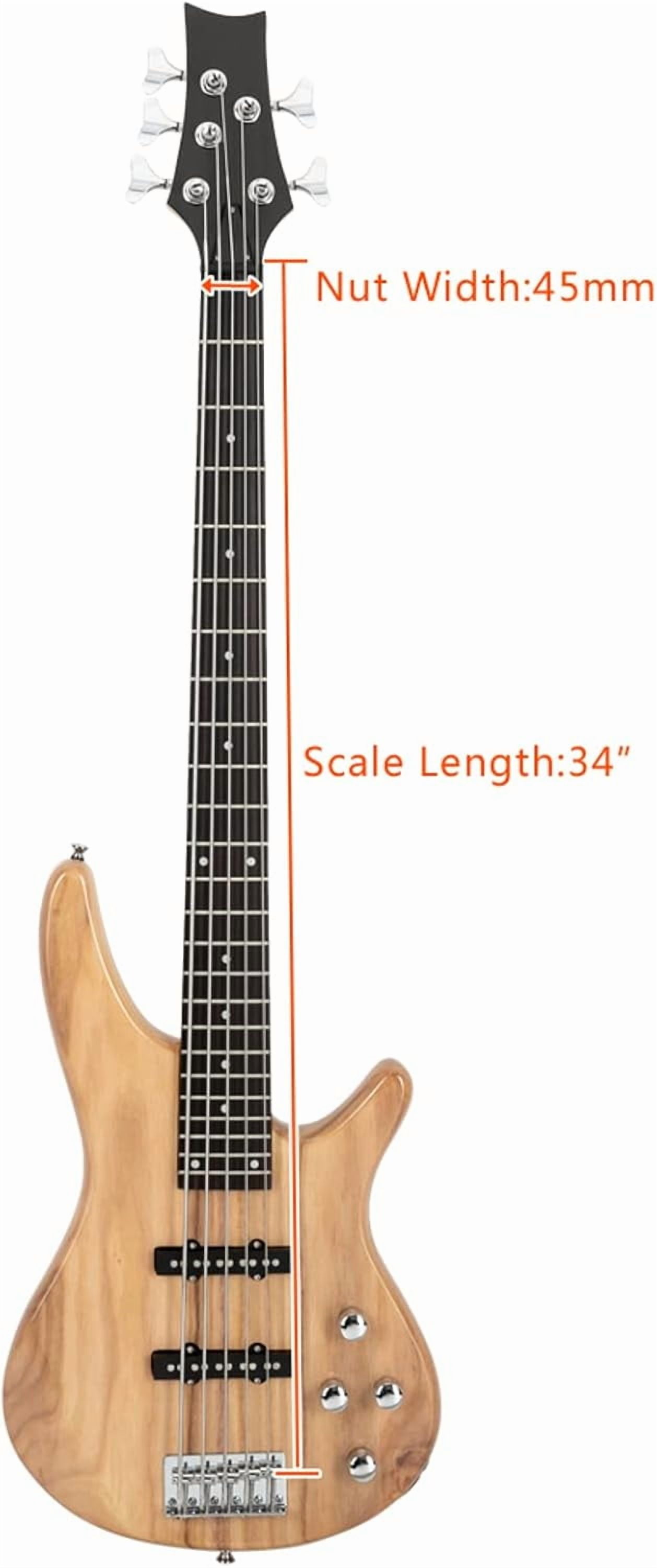 HarmonyStrings 5 String Electric Bass Guitar, Full Size Standard Right Handed Rosewood Fretboard Bass Kit with Gig Bag Strap Cable Wrench Tool Classic Burlywood