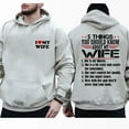 thumbnail image 2 of Men's Hoodie, “5 Things You Should Know About My Wife” Funny Double-Sided Pullover, Gift from Wife to Husband, Streetwear Style Hooded Sweatshirt, Sizes S–5XL, 2 of 7