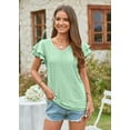 thumbnail image 3 of Purcoar Women Tops Loose Fit V-Neck Ruffle Sleeve Summer Casual T-Shirt, 3 of 5