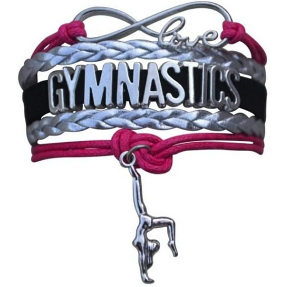 Sportybella Gymnastics Bracelet - Girls Gymnastics Bracelet - Gymnastics Jewelry for Gymnasts, Gymnastic Coaches, and Teams (Pink and Black)