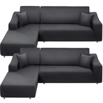 AUQ Sofa Slipcover for L-Shaped Sectional Couch Covers 2-Piece Sofa Cover Furniture Protector Stretch Couch Slipcover with 2 pcs Pillow Covers (Dark Grey)