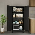 thumbnail image 2 of Metal Pantry Cabinet, Kitchen Storage Cabinets with 2 Doors and Adjustable Shelves for Kitchen, Living Room, Dining Room, Bathroom (Black, 61.02" H x 27.55" W x 13.78" D), 2 of 12