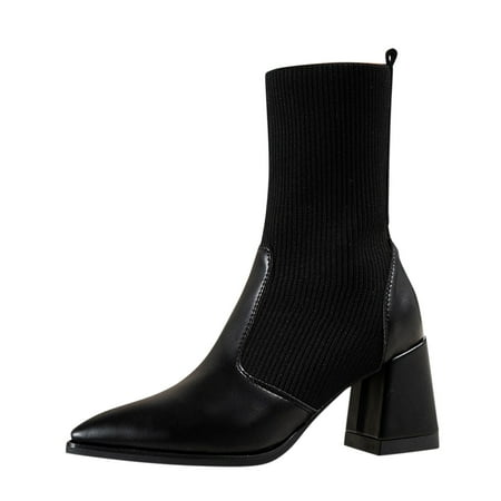 

Ki-8Jcud Womens Boots Black Women Ankle Boots Autumn And Winter Heel Medium Heel Pointed Cloth Socks Shoes Solid Color Casual Style Leather Boots For Women Taupe Boots For Women With Heel Heels Boot