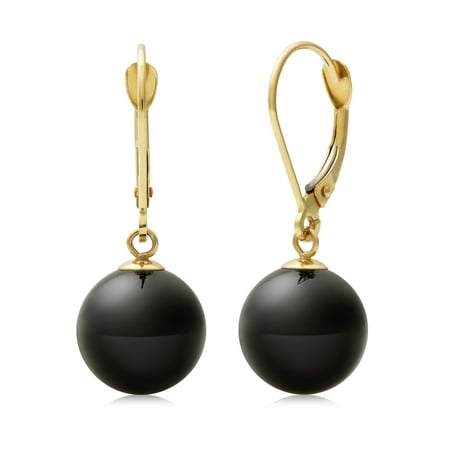 onyx gold earrings dangle drop 10mm 14k yellow natural