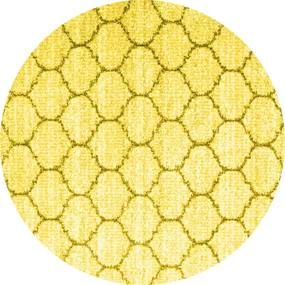 Ahgly Company Machine Washable Indoor Round Abstract Yellow Contemporary Area Rugs, 8' Round