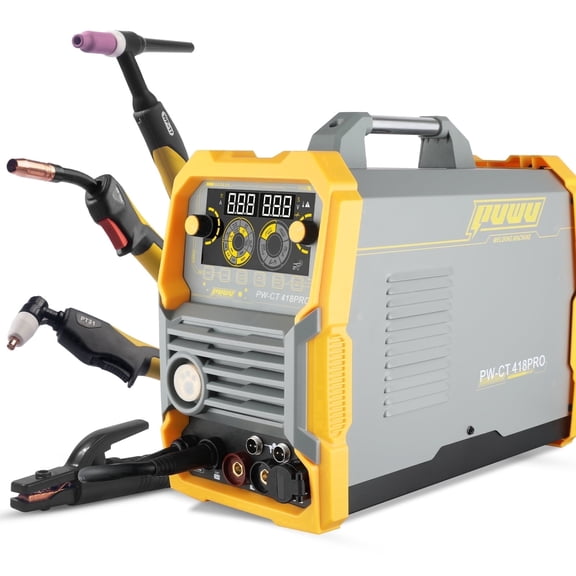 PUWU Plasma Cutter Welder Combo Gas MIG/Gasless MIG/HF TIG/Stick/CUT 5 in 1 Aluminum Welding Machine with 110V/220V MultiProcess Welder