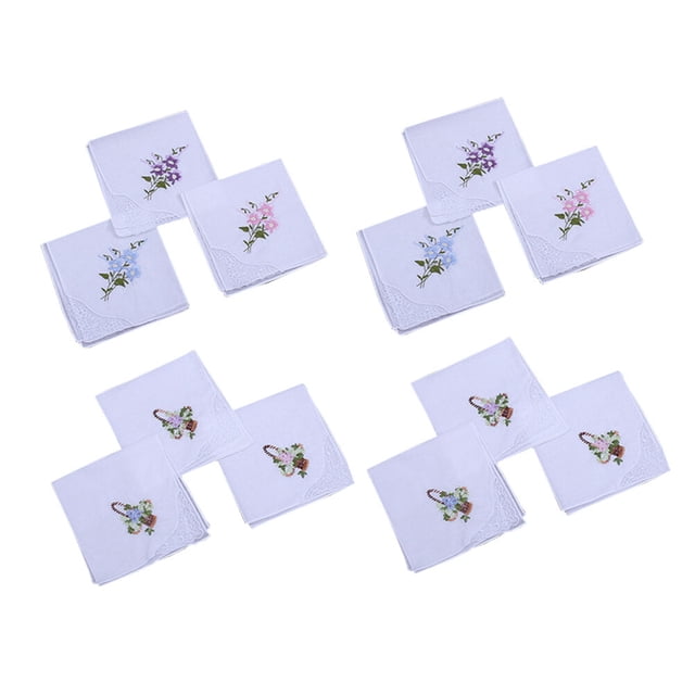MasteelfCA 12pcs Exquisite Embroidered Lace Wedding Napkin Beautiful Printing Cotton Facial Towel (Random Flower Pattern)