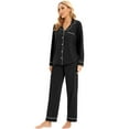 thumbnail image 4 of GEX 100% Cotton Pajamas for Women PJ Set Soft Button-Down 2 Piece Set Knitted Long Sleeve Sleepwear Loungewear Black S, 4 of 7