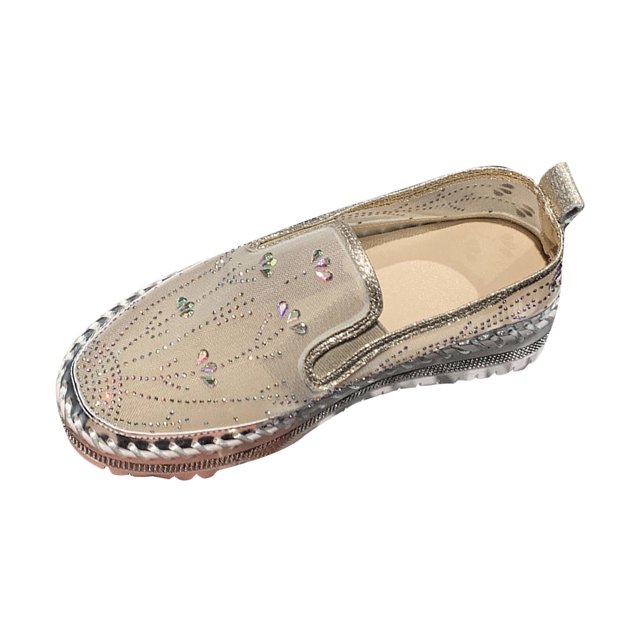 Mocassin en Maille à Strass pour Femmes, Chaussures de Pêcheur Décontractées d'Été à Enfiler avec Ornements Scintillants, Bout Rond, Doublure Douce, Conception Légère