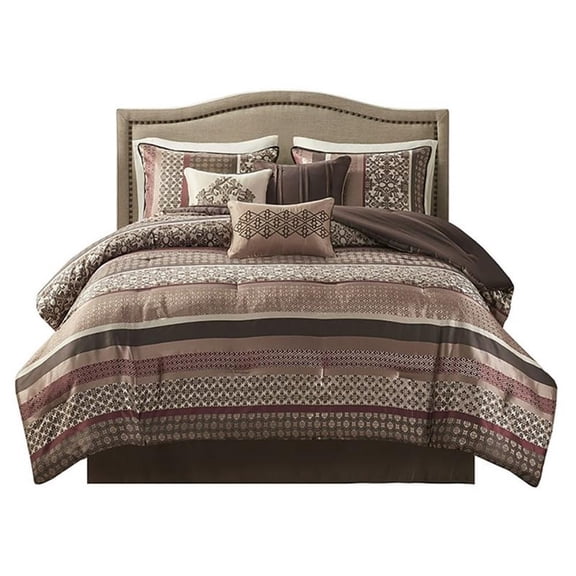 Pemberly Row 7-Piece Polyester Jacquard Comforter Set in Red