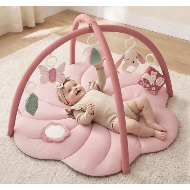 Tapete de gimnasio para bebés Blissful Diary Tummy Time con 6 juguetes, color rosa