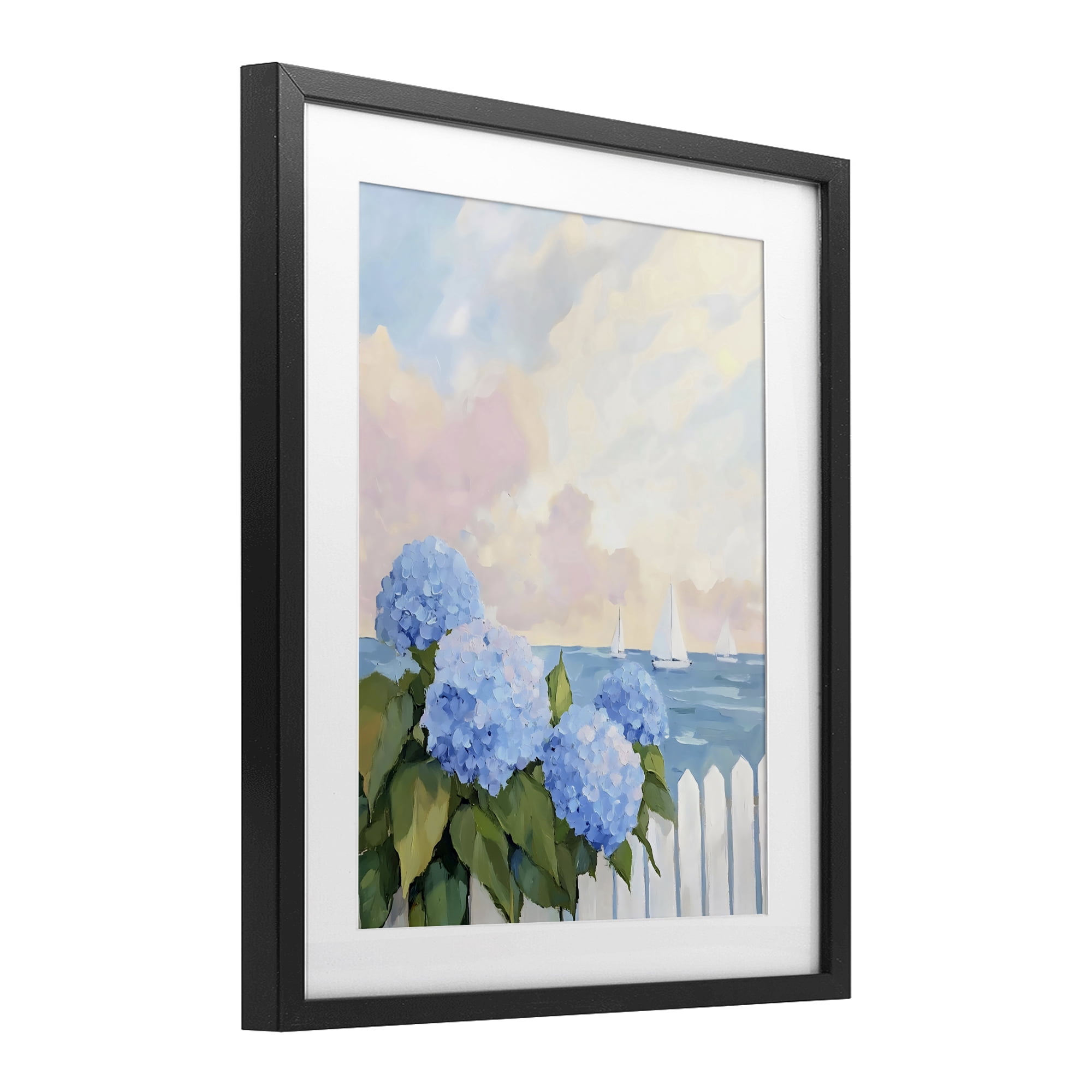 Stupell Industries Hydrangeas By The Sea Black Framed Print Under Glass, design by Creative Studio