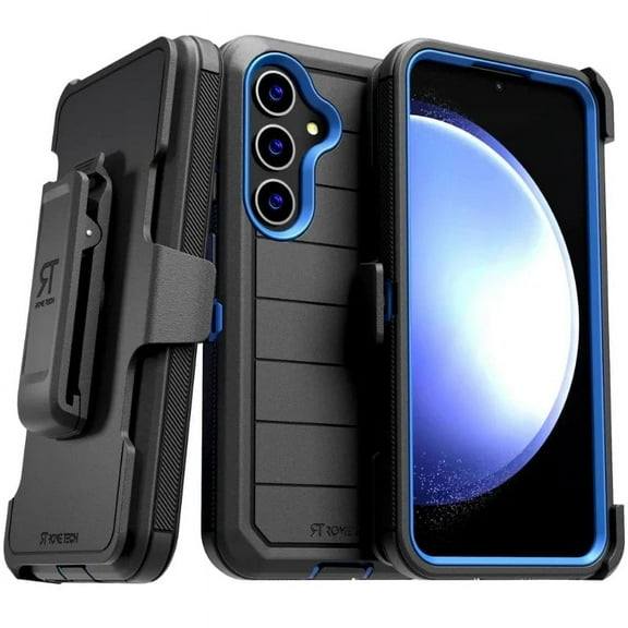 Samsung Galaxy S24 Case with Belt Clip, Kickstand, Screenless Dual-Layer Protection - Black & Blue