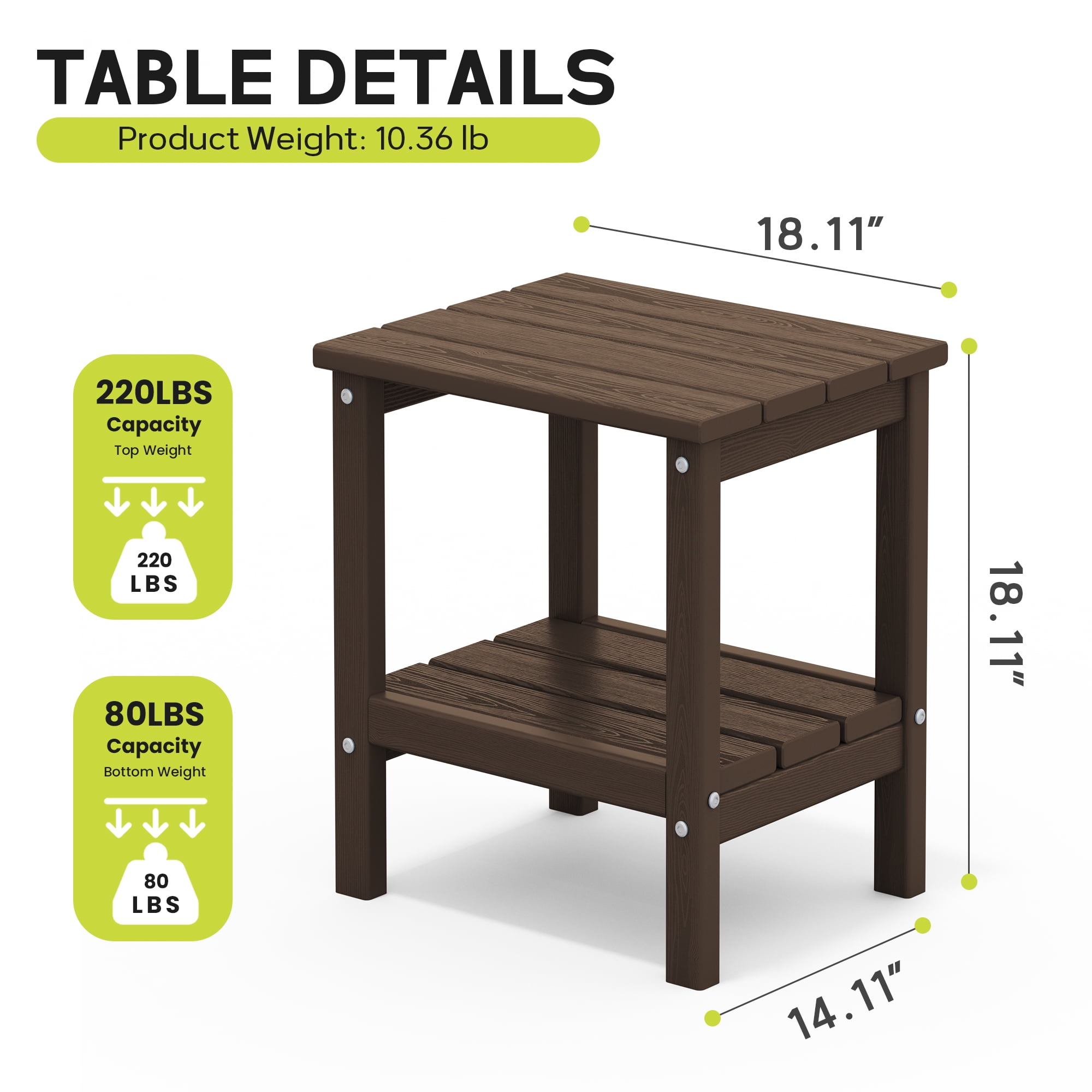 FUNDAZE HDPE 2-Layer End Table for Living Room, Outdoor Side Table, Patio Small End Table, Coffee